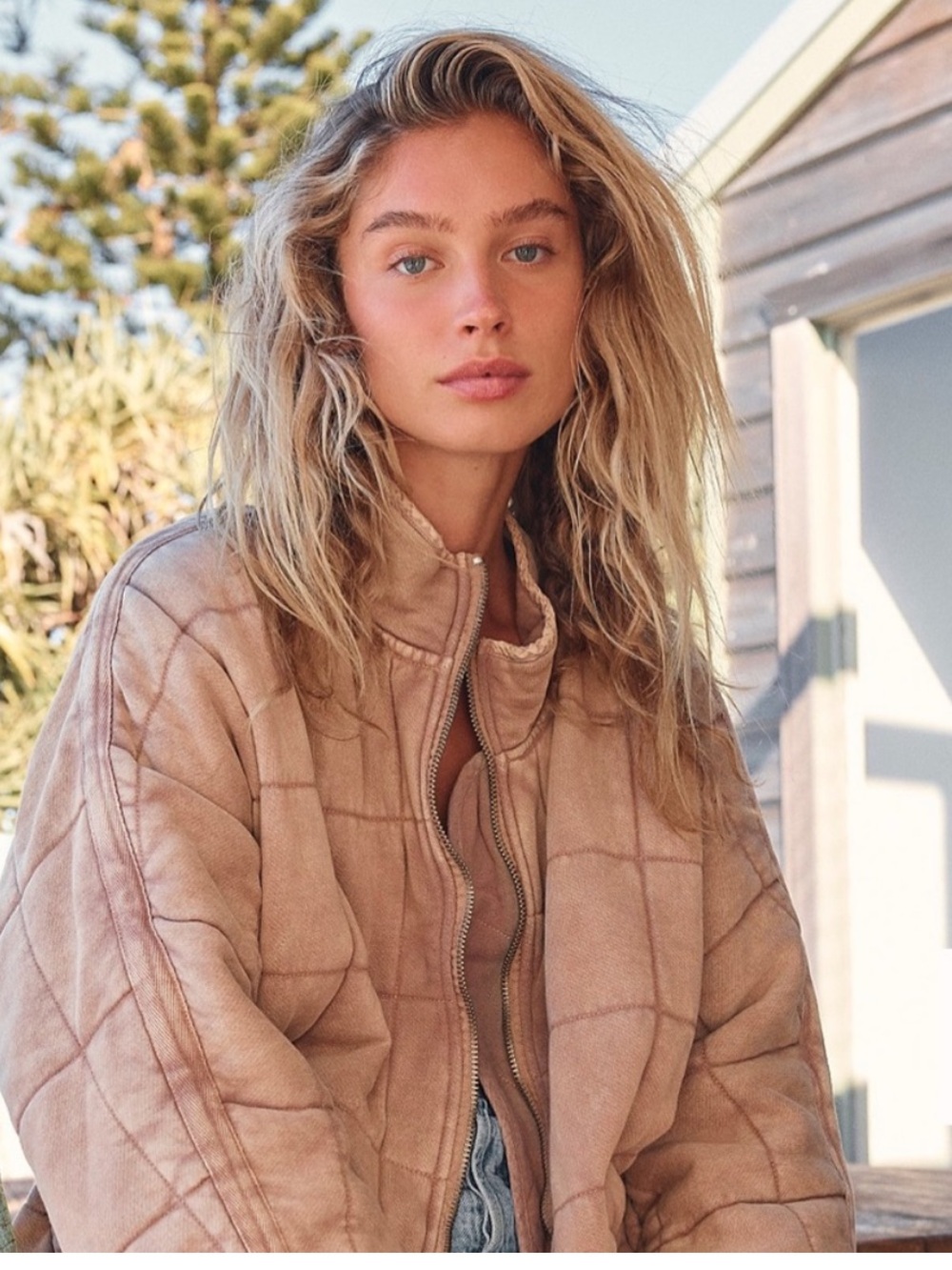 Free People Jacket Dolman Oversized in Champagne Diamonds Tan